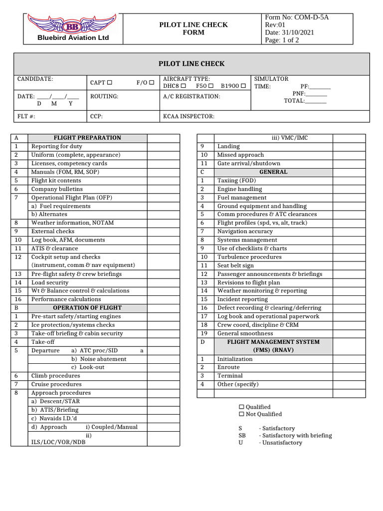 Pilot Line Check Training Form | PDF | Instrument Flight Rules | Air ...