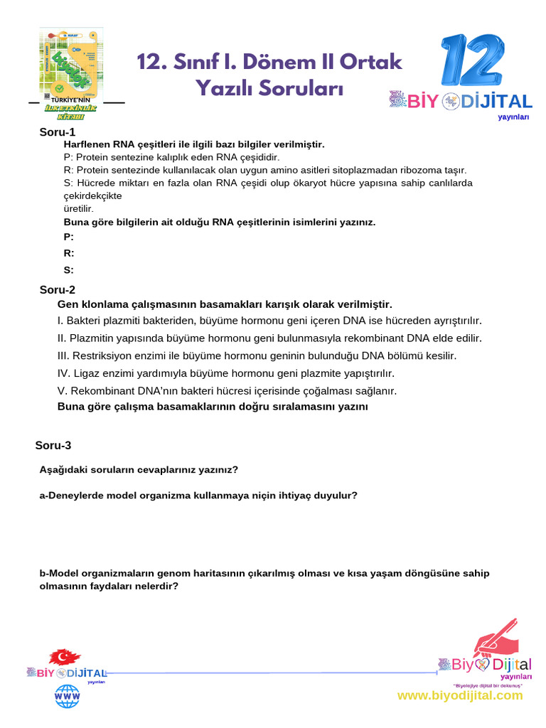 12 Bi̇yodi̇li̇tal2 Ortak Yazili | PDF