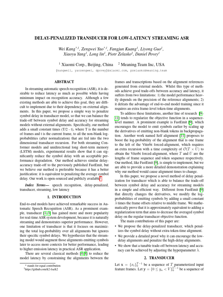 2023 Icassp Delay Penalized Transducer | PDF | Speech Recognition ...