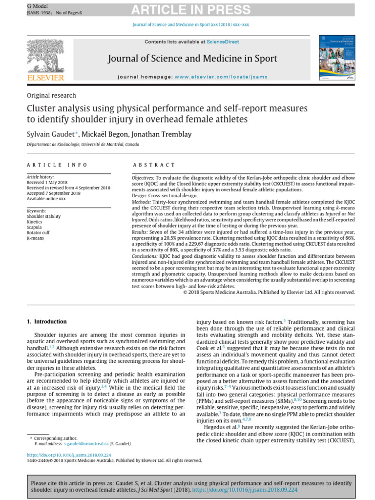 Cluster Analysis Using Physical Performance and Self-Report Measures To ...