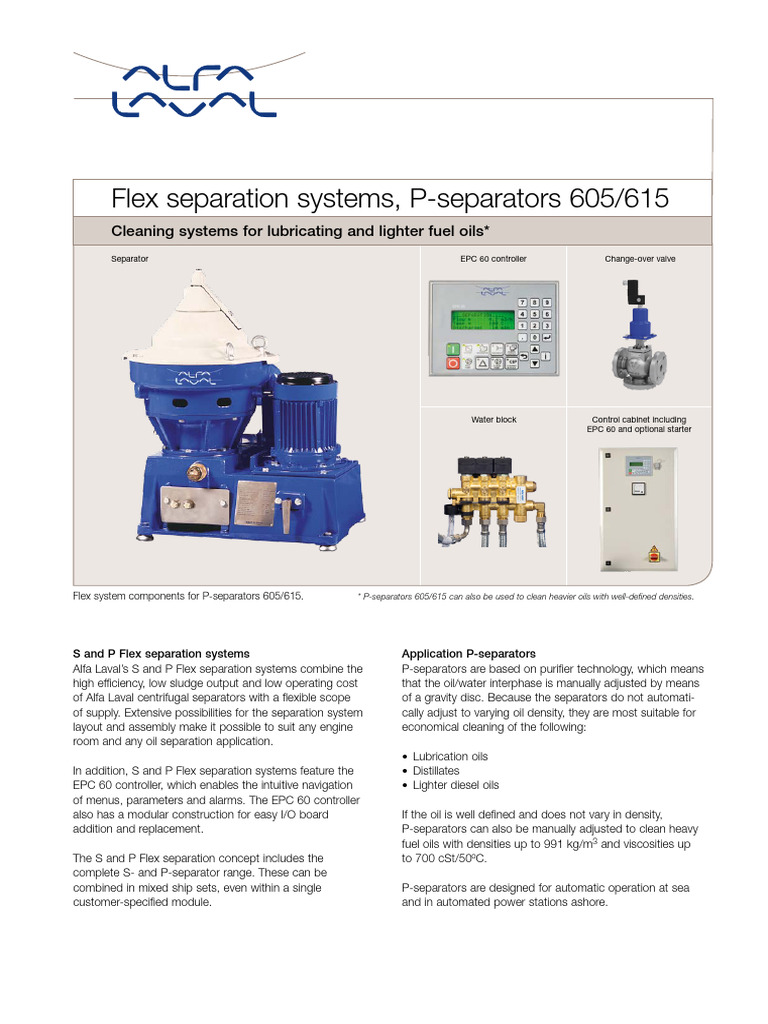 Alfa Laval Flex Separation Systems P Separators 605615 Product Leaflet ...