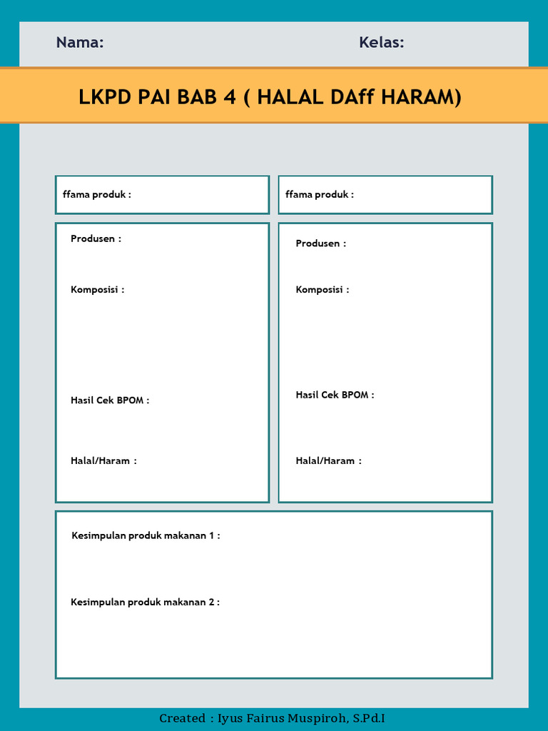 LKPD Kelas 6 - Observasi Produk Halal Dan Haram | PDF