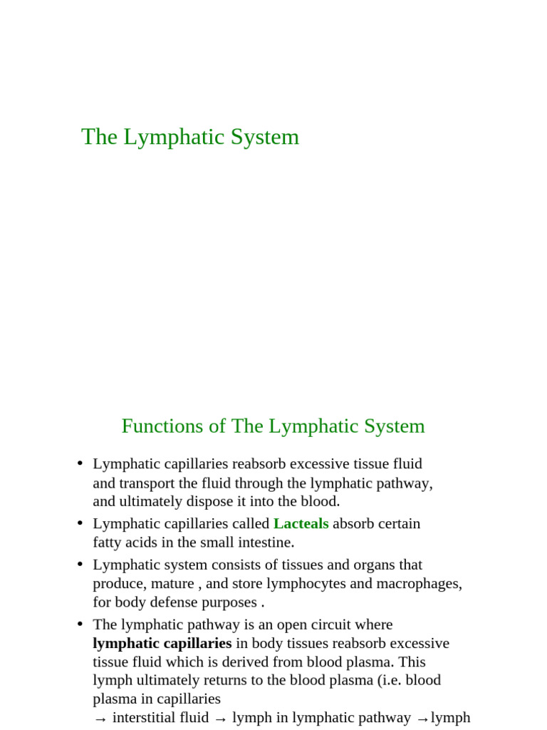 Functions of the Lymphatic System | PDF | Lymphatic System | Lymph