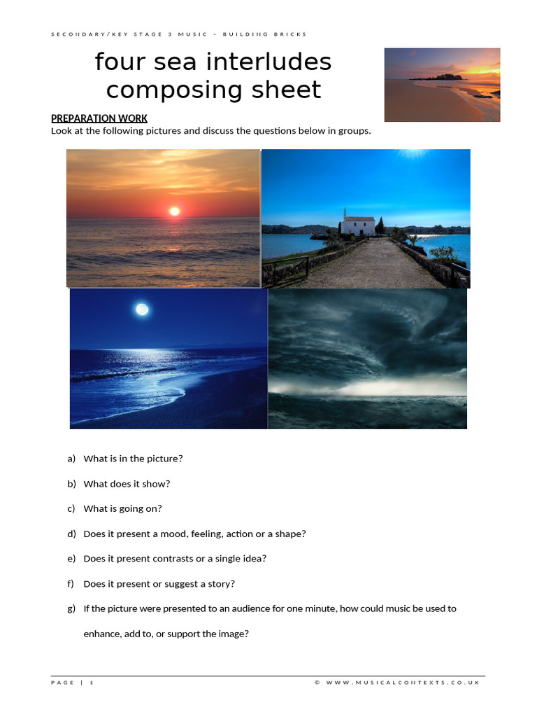 Four Sea Interludes Composing Sheet: Preparation Work | PDF | Elements ...