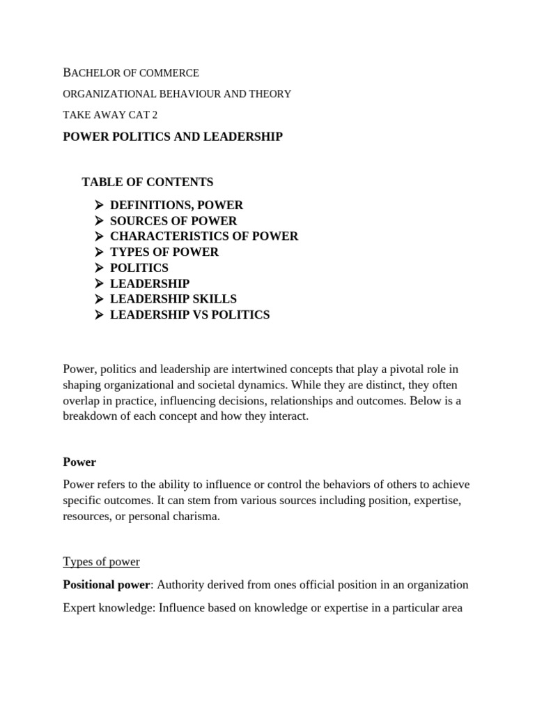 Power, Politics, and Leadership Insights | PDF | Power (Social And ...