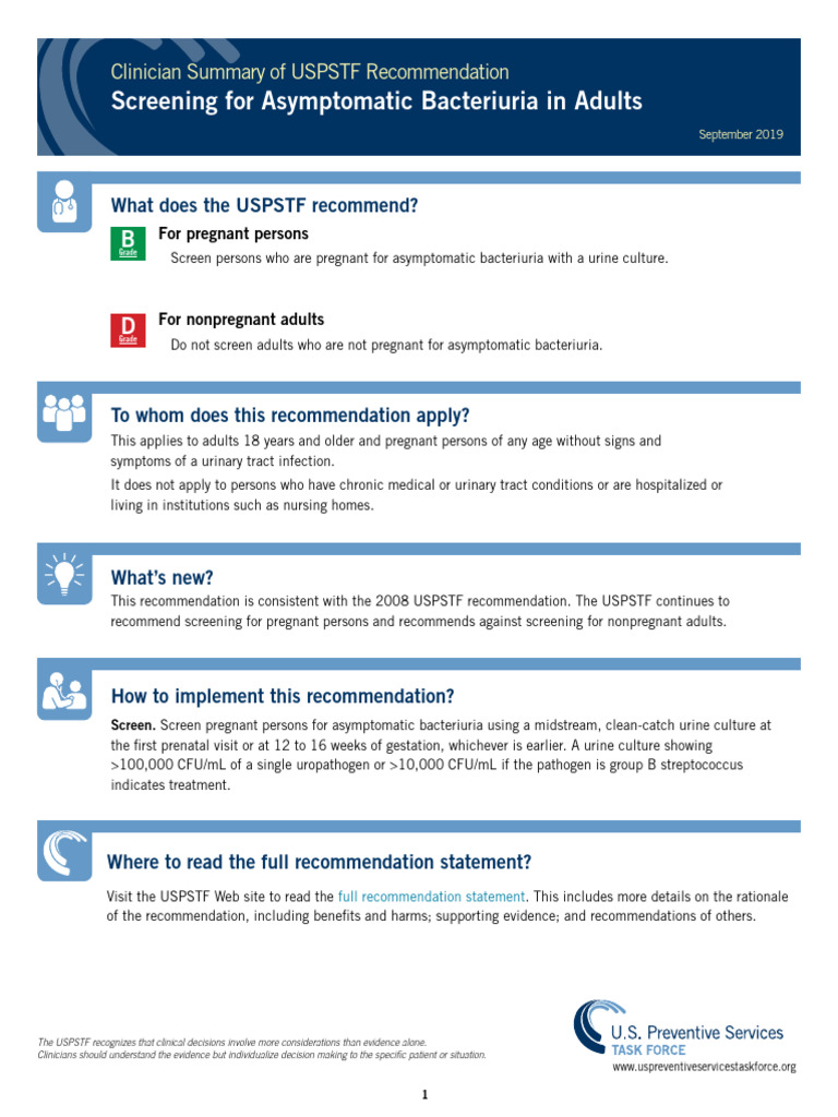 USPSTF Asymptomatic Bacteriuria Guidelines | PDF | Microbiology ...