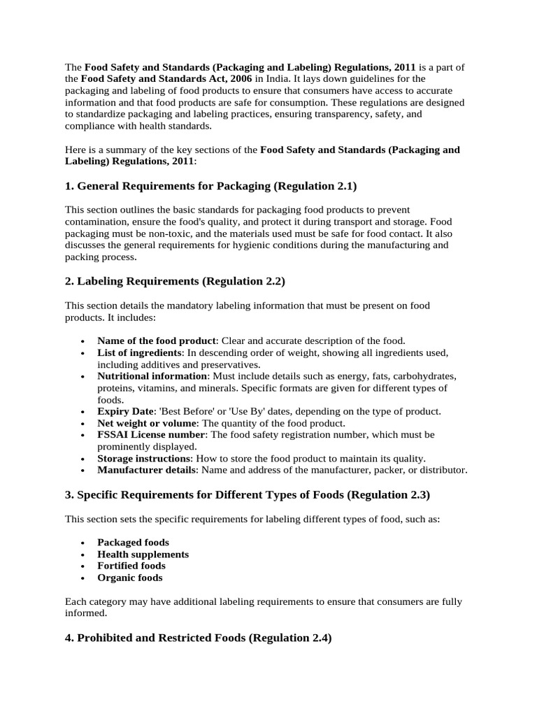 FSSAI Packaging and Labeling Regulations 2011 | PDF | Food Safety