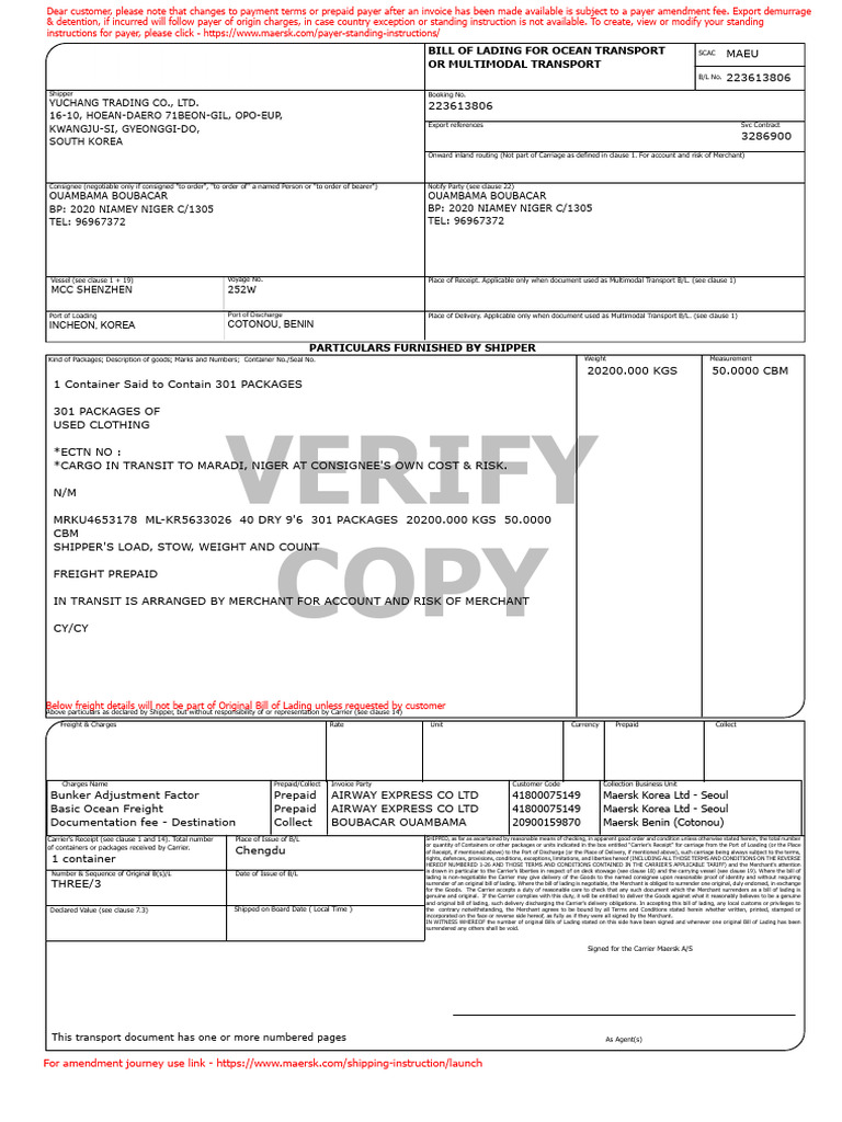 Bill of Lading for Ocean Transport | PDF | Bill Of Lading | Cargo