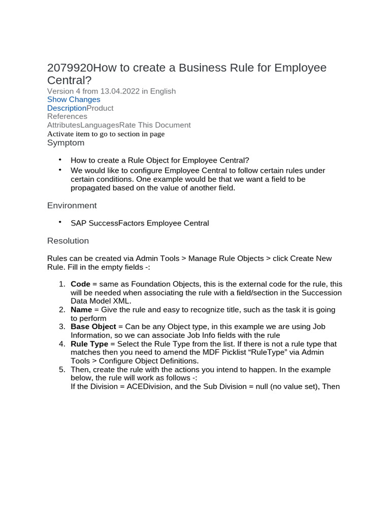 Creating Business Rules in Employee Central | PDF | Xml | Software