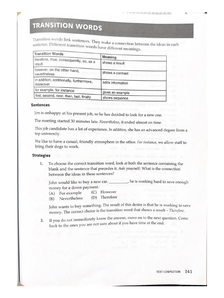 141-143 Transition Words | PDF