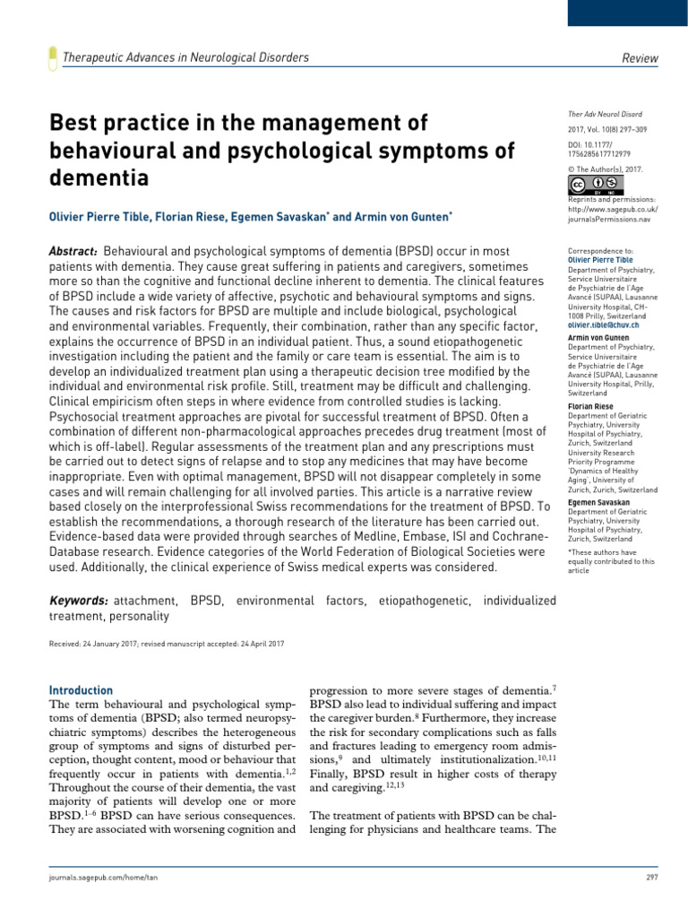 Best Practices for Managing BPSD in Dementia | PDF | Dementia | Major ...