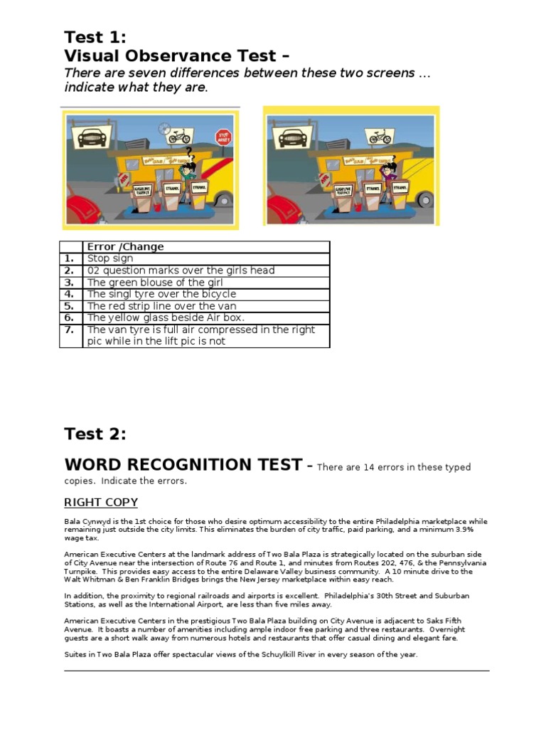 Visual and Word Error Detection Tests | PDF | Philadelphia | New Jersey