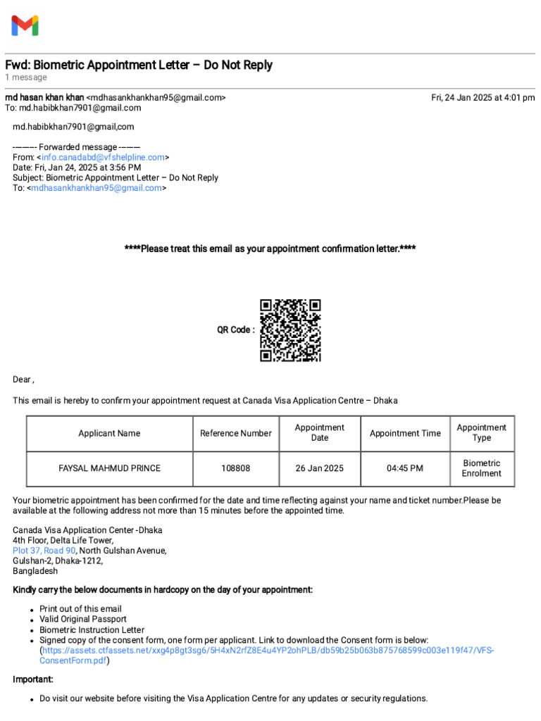 Gmail - Fwd_ Biometric Appointment Letter – Do Not Reply Prince | PDF ...