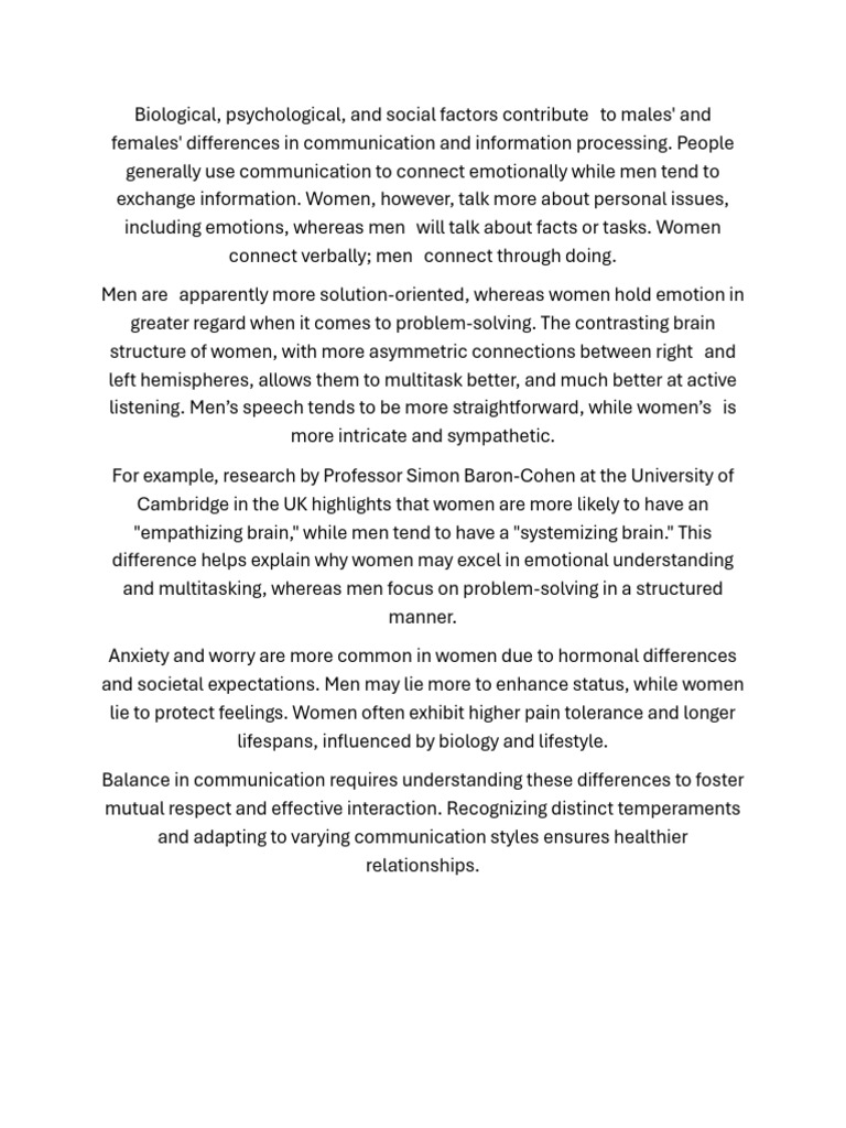 Gender Differences in Communication Styles | PDF