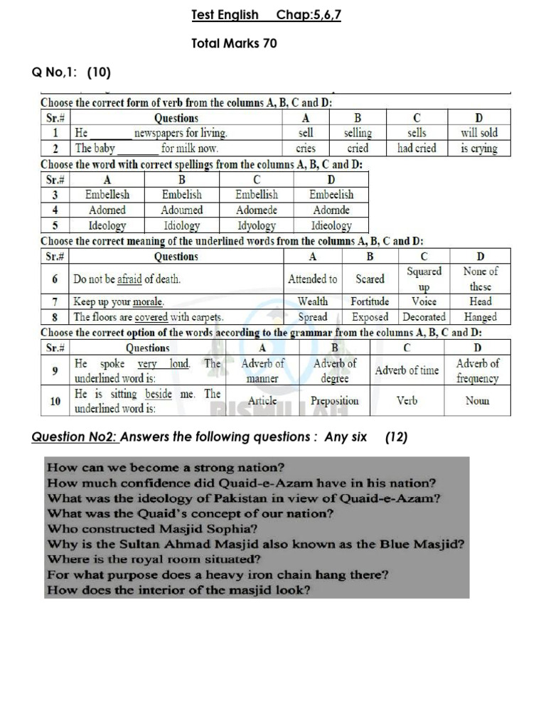 Test English Chap9th | PDF