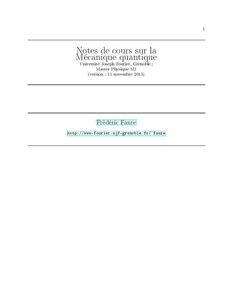 Notes de cours en Mécanique Quantique | PDF | Relativité générale ...