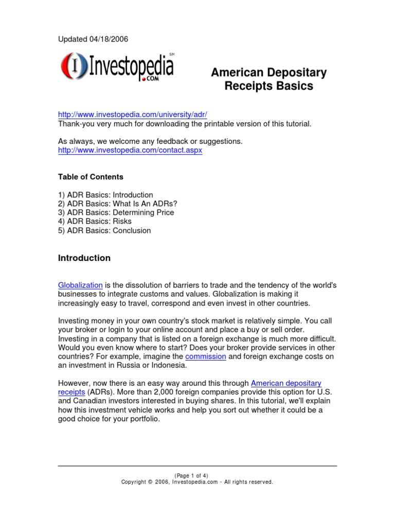 American Depositary Receipts Basics: (Page 1 of 4) | PDF | Business ...