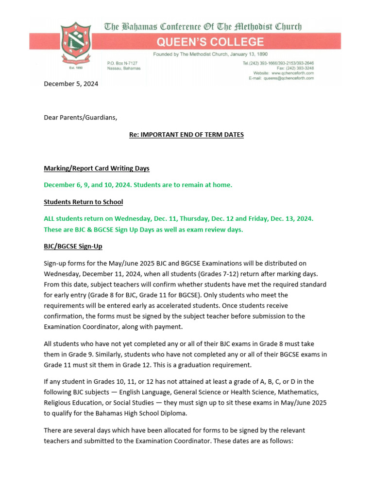 Parent letter - End of Term Dates 2024 | PDF | Educational Stages