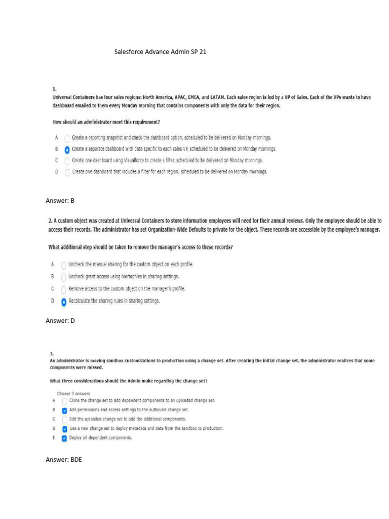 Salesforce Advanced Admin SP21 Answers | PDF