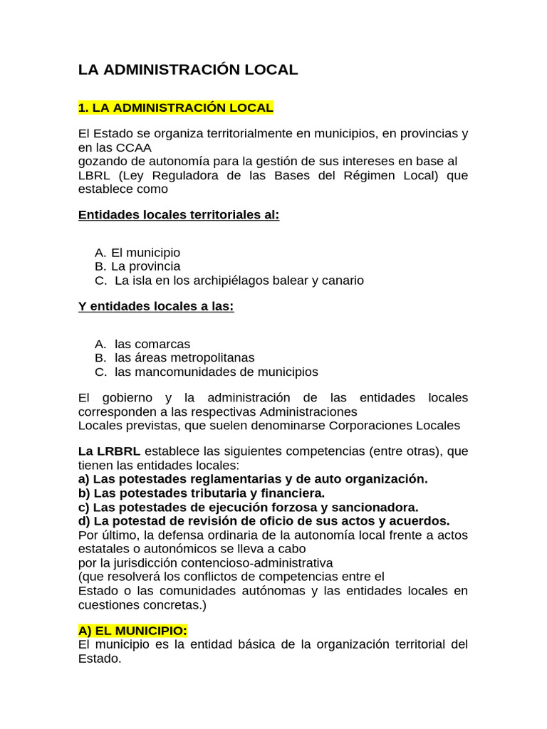 Estructura y Funciones de la Administración Local | PDF | Alcalde ...