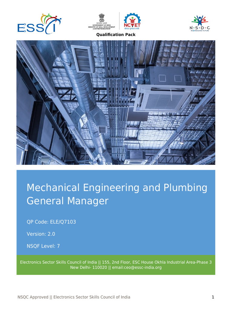 MEP General Manager Qualification Pack | PDF | Occupational Safety And ...
