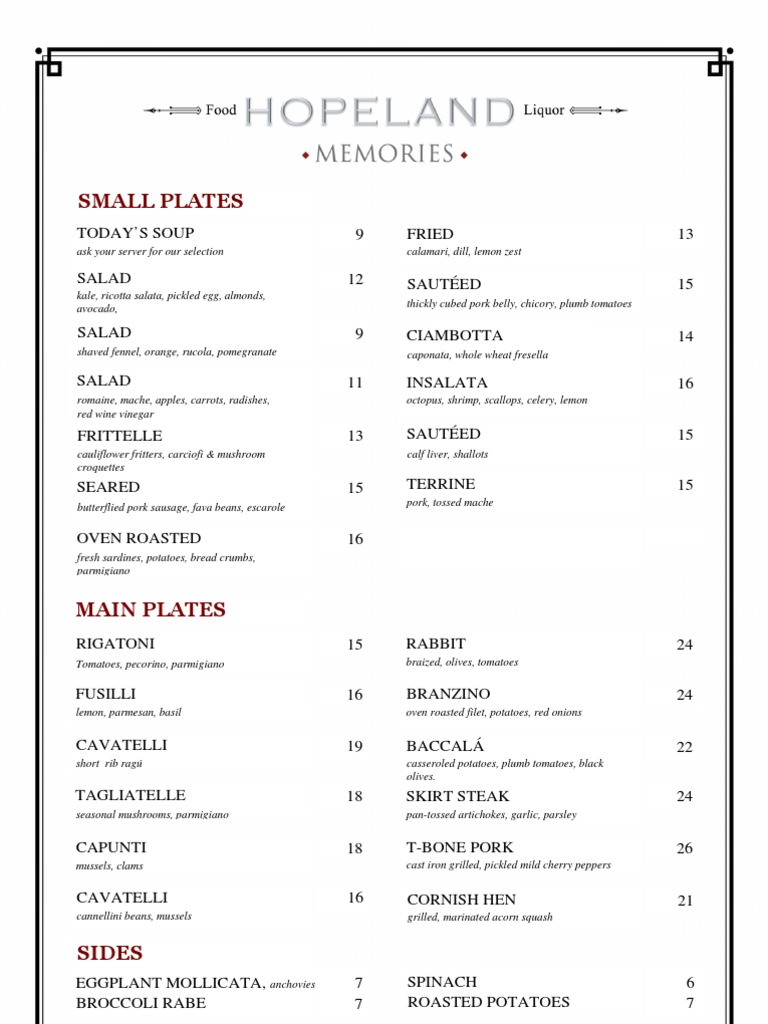 Hopeland Menu | PDF