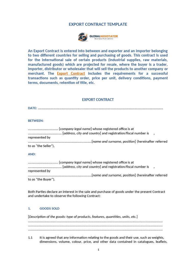 Export Contract | PDF | Private Law | Business