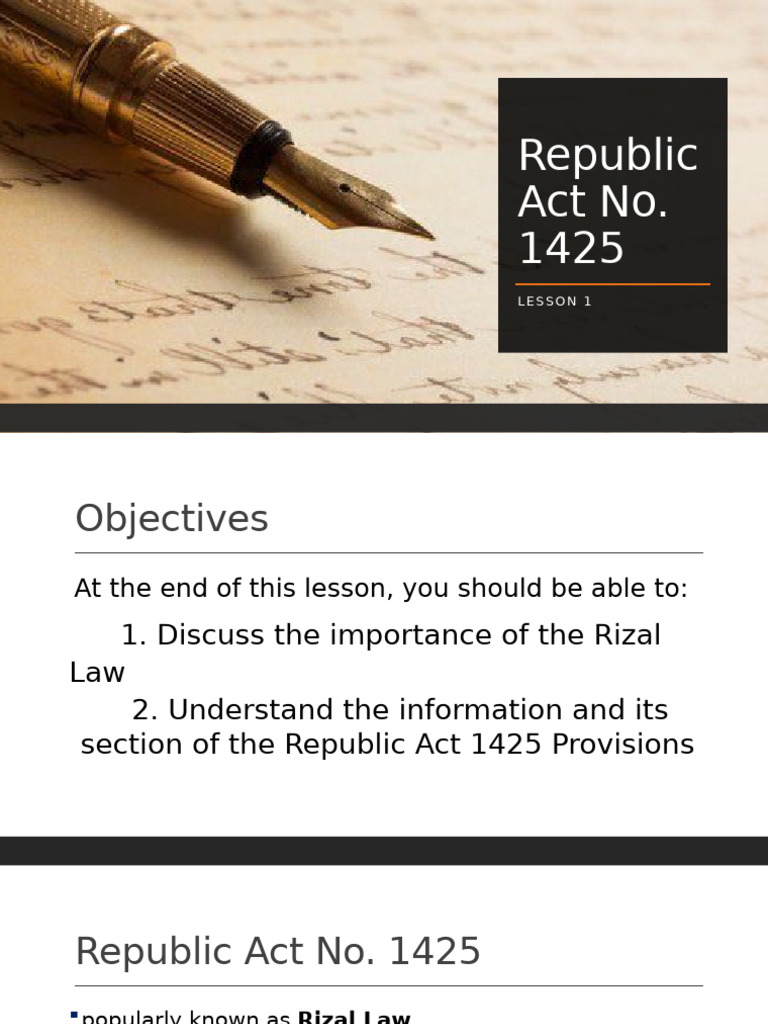 Overview of Republic Act 1425: Rizal Law | PDF | Philippines