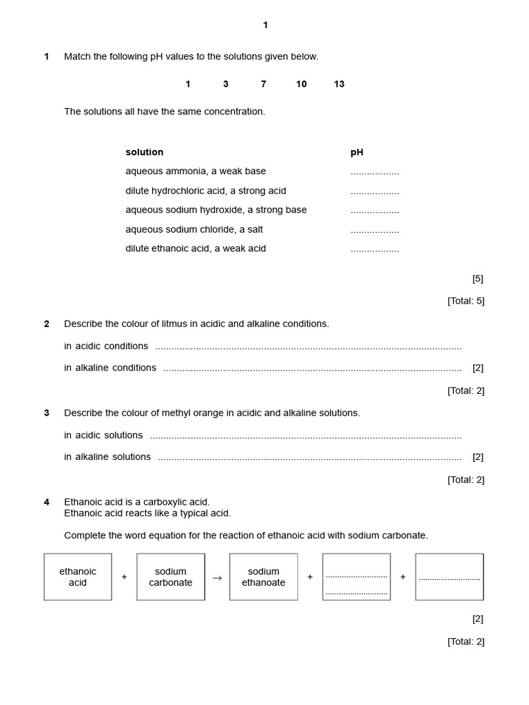 pH Values and Acid-Base Reactions Guide | PDF | Acid | Carbonate