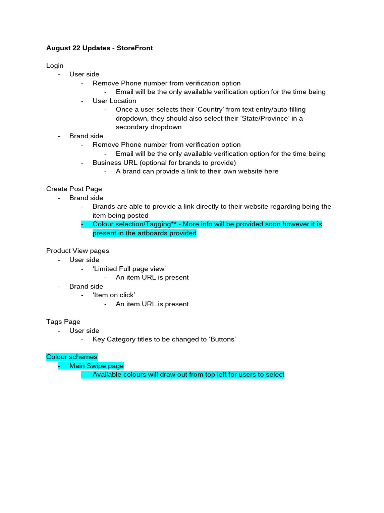 August 22 StoreFront Updates Summary | PDF