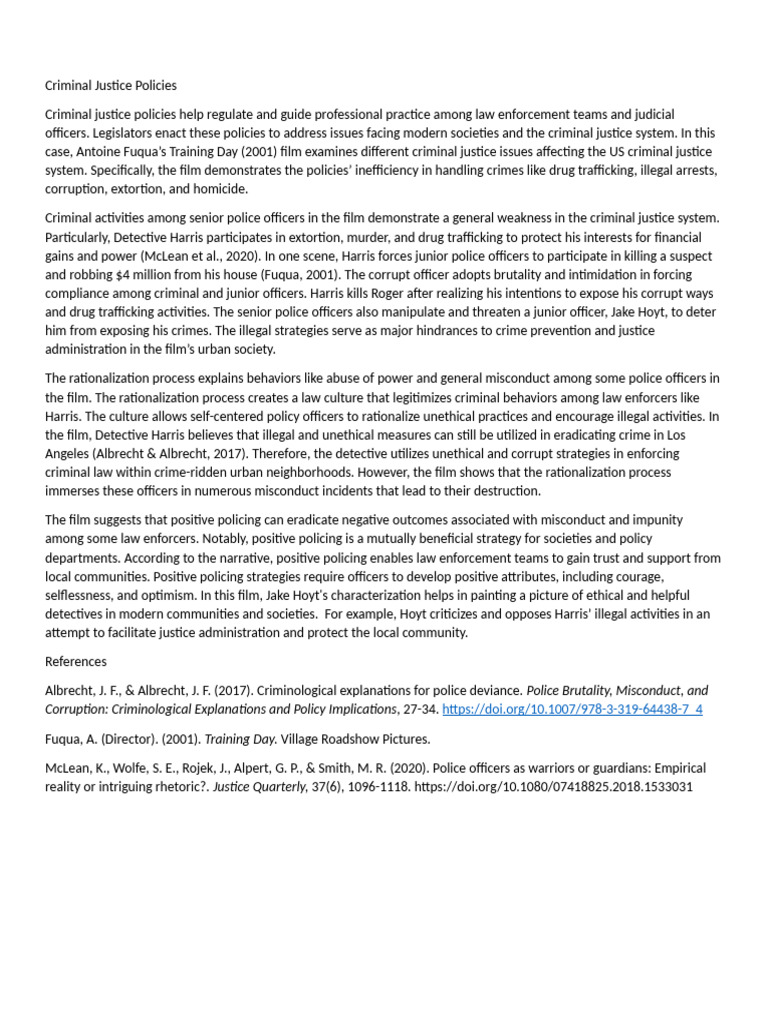Criminal Justice Policies in Training Day | PDF | Crimes | Crime & Violence