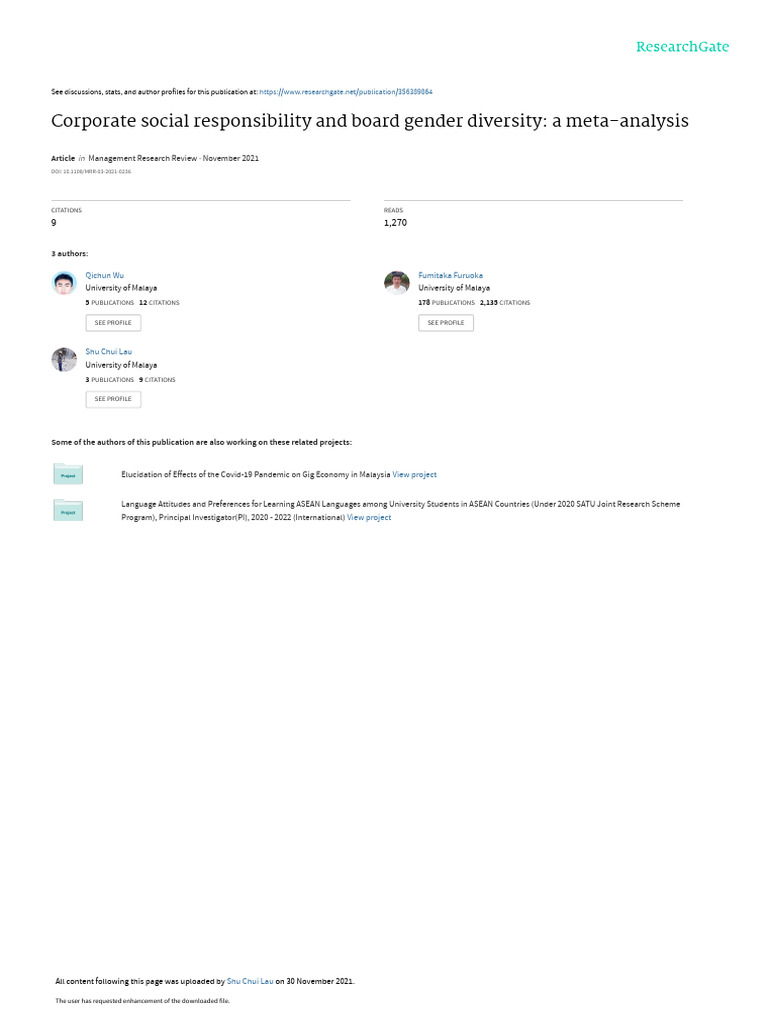 BGD Impact on CSR: A Meta-Analysis | PDF | Corporate Social ...