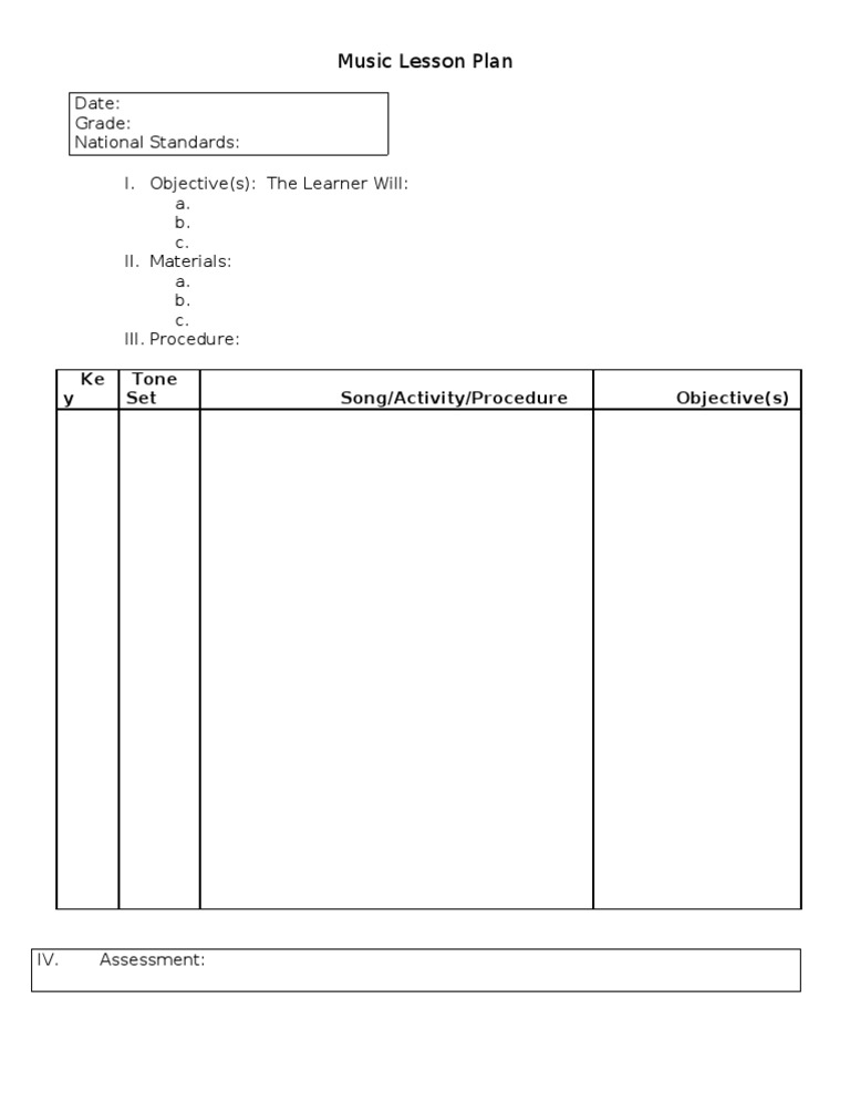 Free Printable Music Lesson Plan Templates