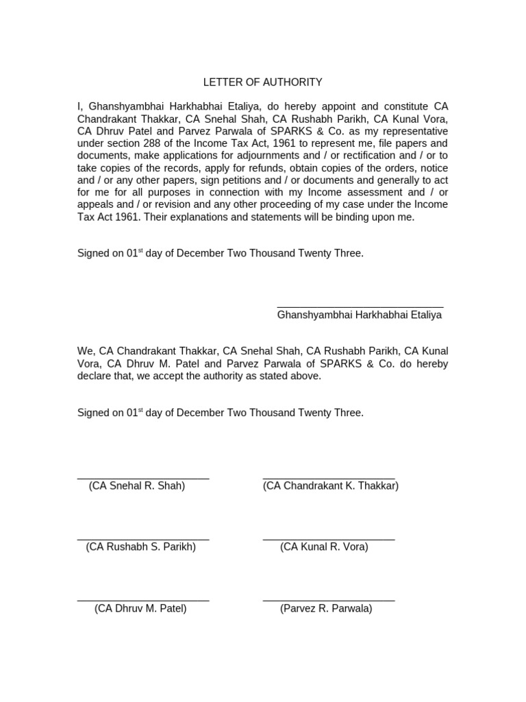 Income Tax Authority Letter | PDF