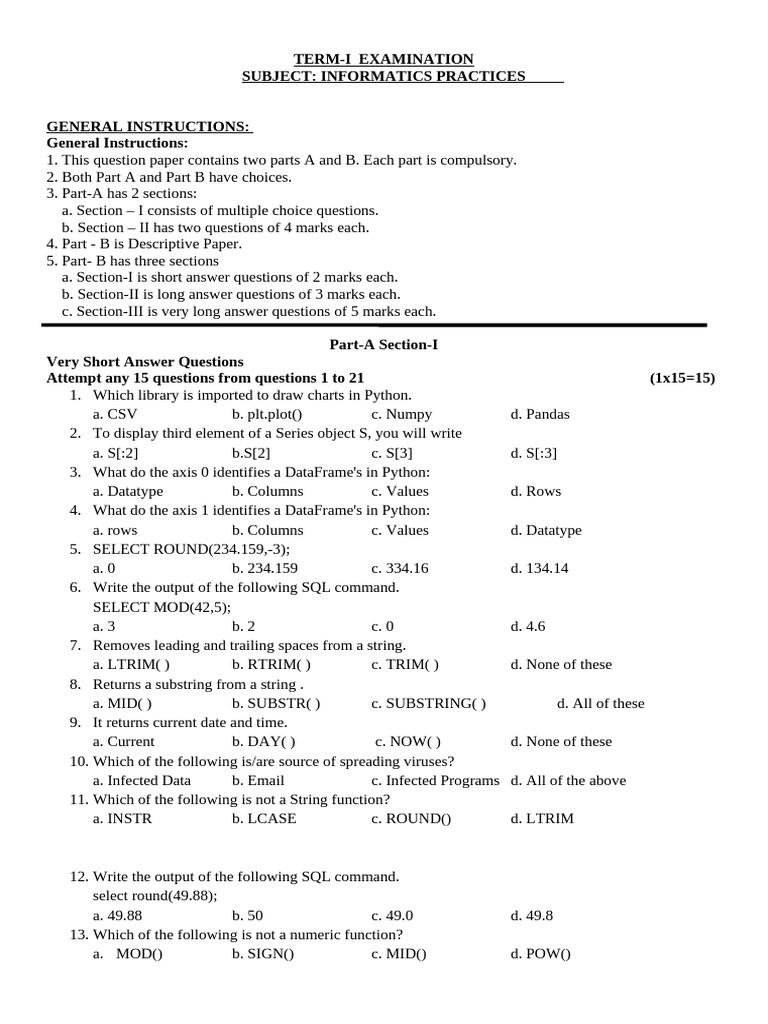 Term I Exam: Informatics Practices Guide | PDF | Computer Programming ...