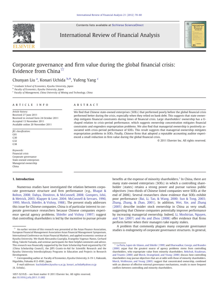 Corporate Governance and Firm Value During The Global Financial Crisis ...