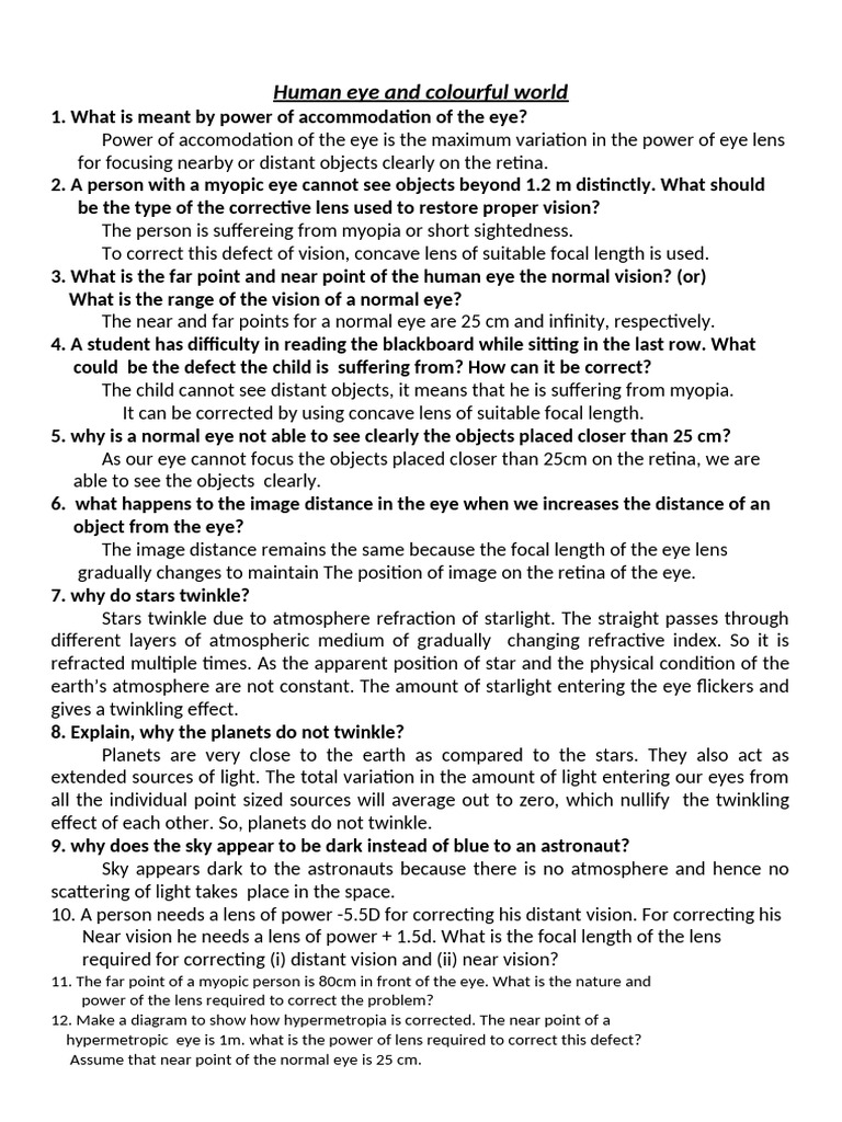 10th Human Eye Pdf Eye Myopia