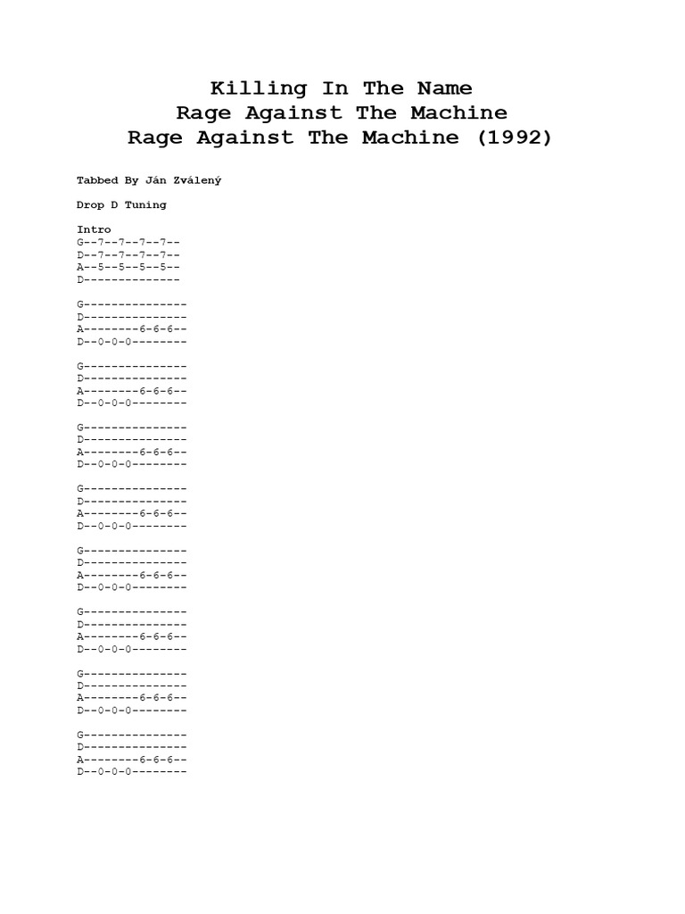 Rage Against The Machine - Killing in The Name | PDF
