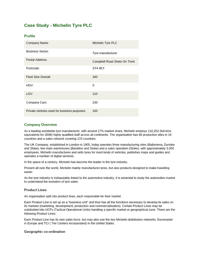 Michelin Tyre PLC Case Study Overview | PDF | Efficient Energy Use ...