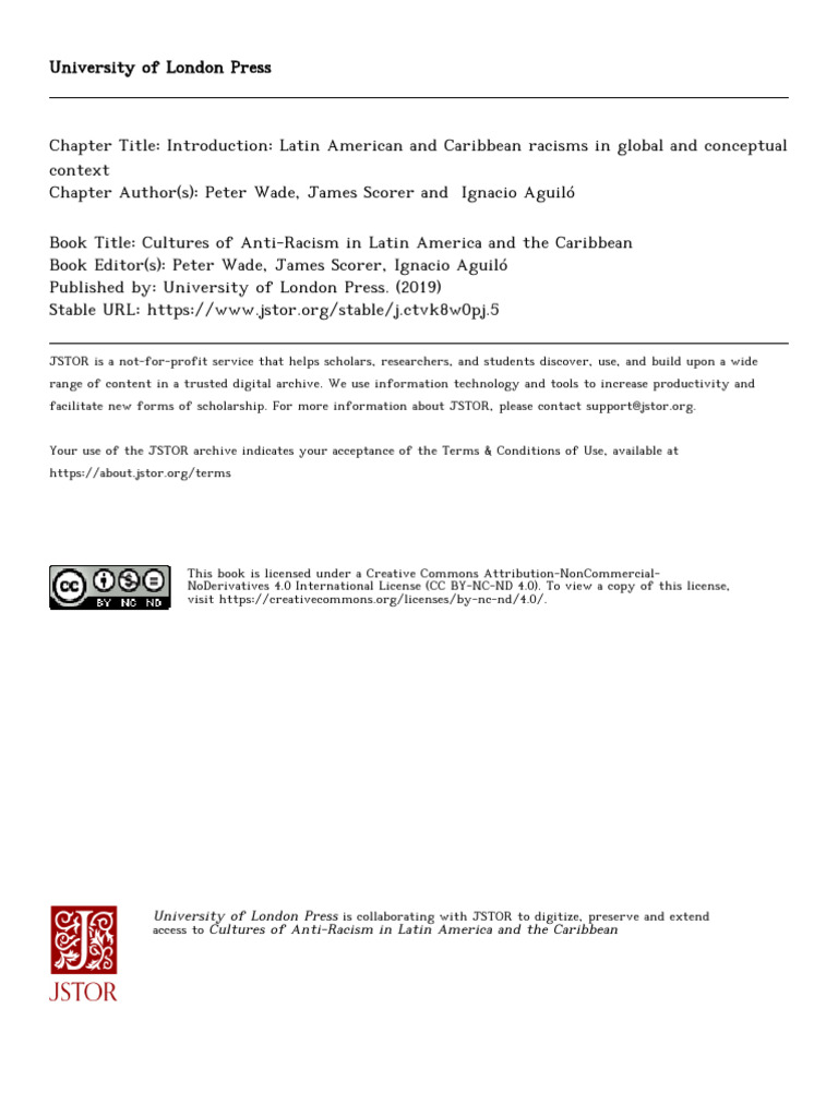 Wade 2019 Introduction Latin American and Caribbean Racisms | PDF ...