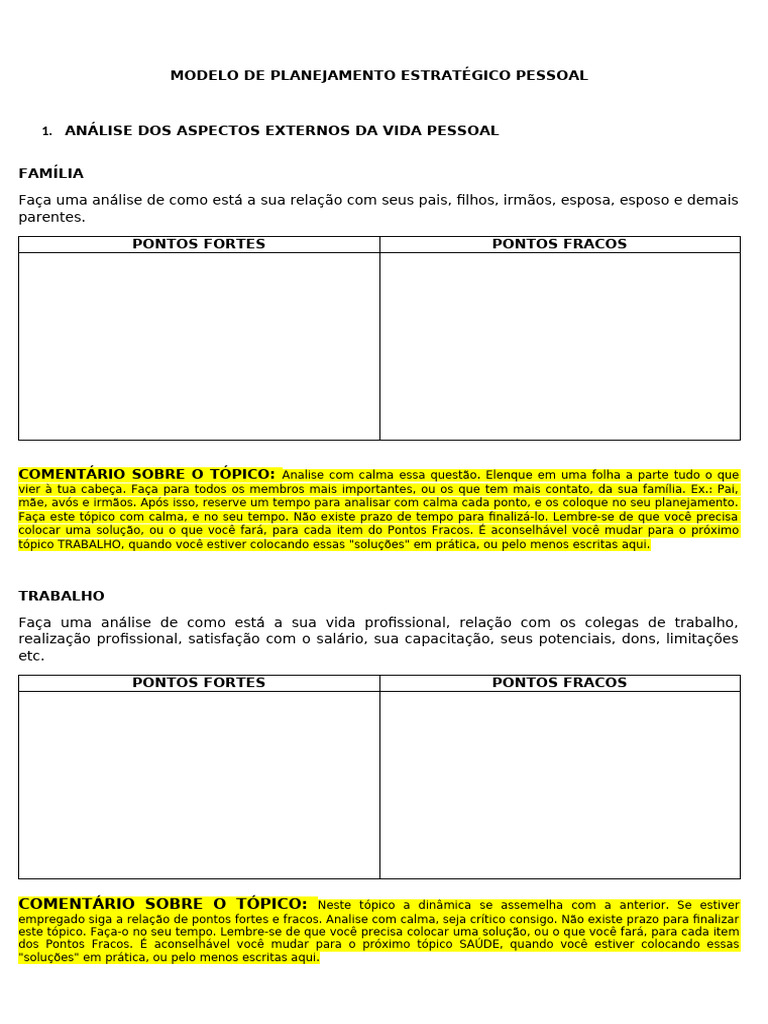 Modelo de Planejamento Pessoal | PDF | Sociologia | Vida