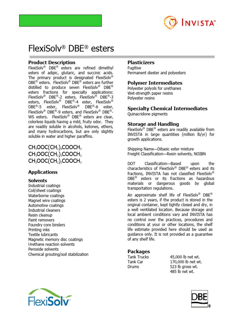 FlexiSolv DBE Esters Technical Data Sheet | PDF | Ester | Polyester