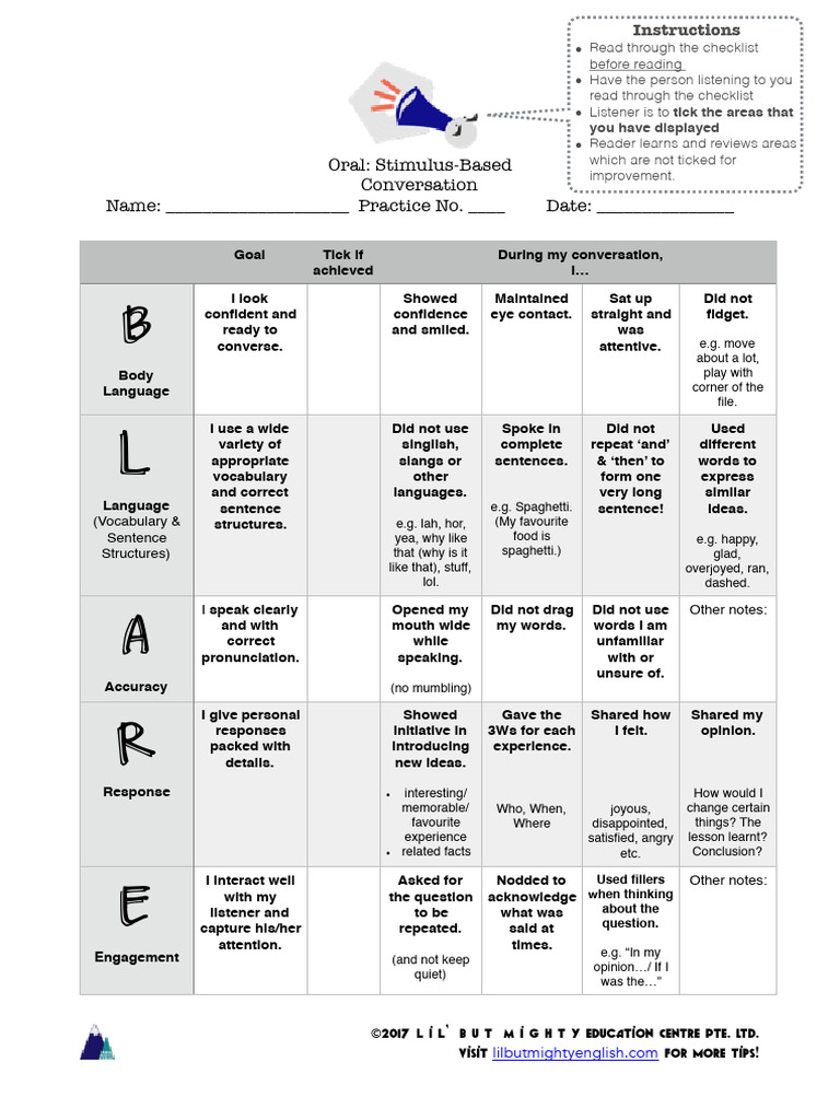 Oral Conversation Skills Checklist | PDF | Vocabulary | Cognitive Science