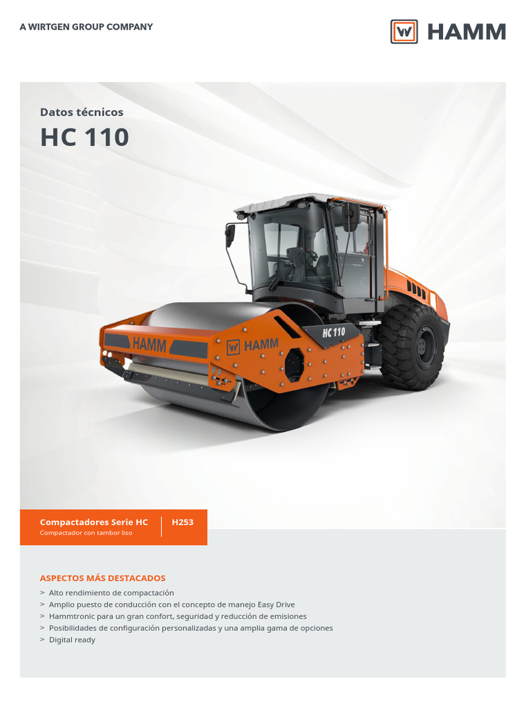 Especificaciones del Rodillo Hamm HC 110 | PDF | Vehículo de motor ...