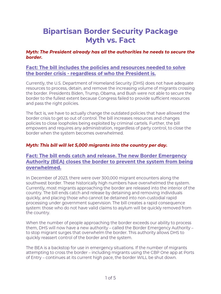 Bipartisan Border Security Package Myths Vs Facts | PDF | Immigration ...