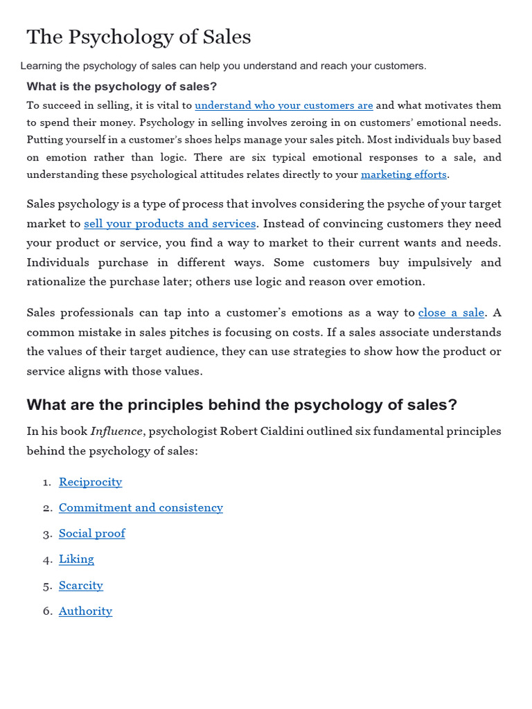 Principles of Sales Psychology Explained | PDF | Psychology | Marketing
