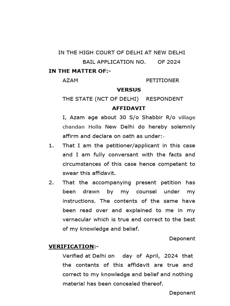 Delhi High Court Bail Application 2024 | PDF