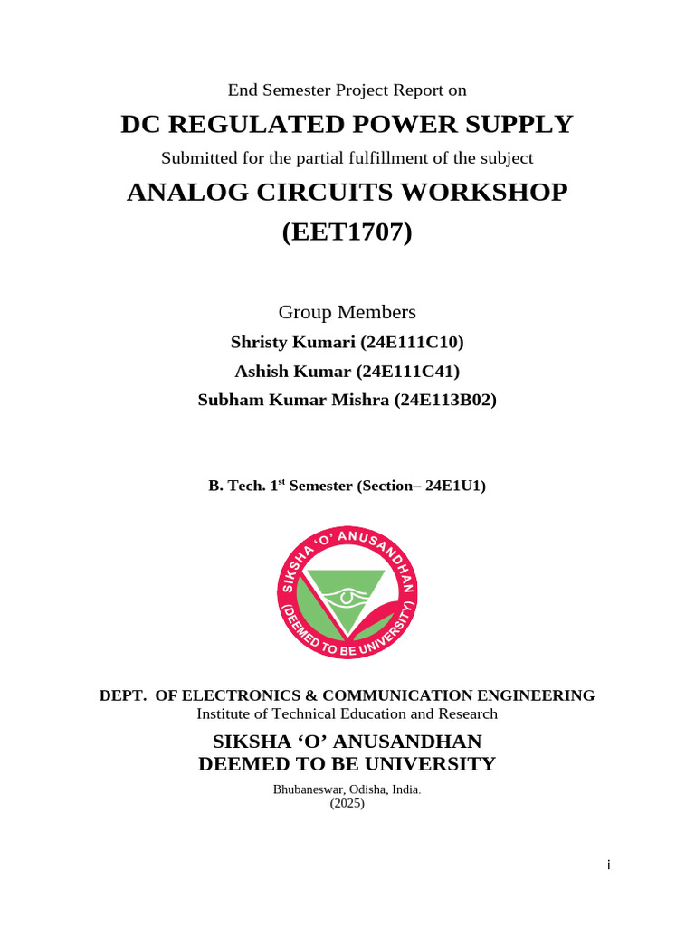 DC Regulated Power Supply Project Report | PDF | Amplifier ...