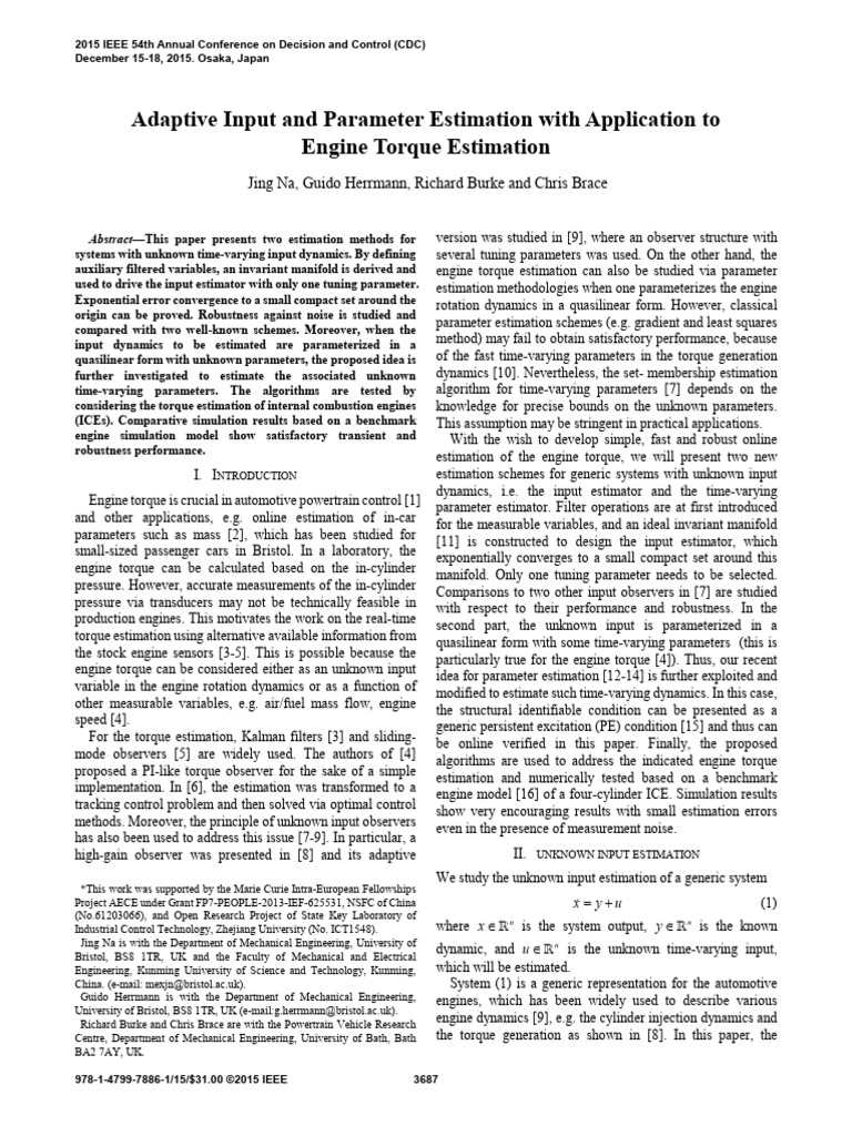 Adaptive Input and Parameter Estimation With Application To Engine ...