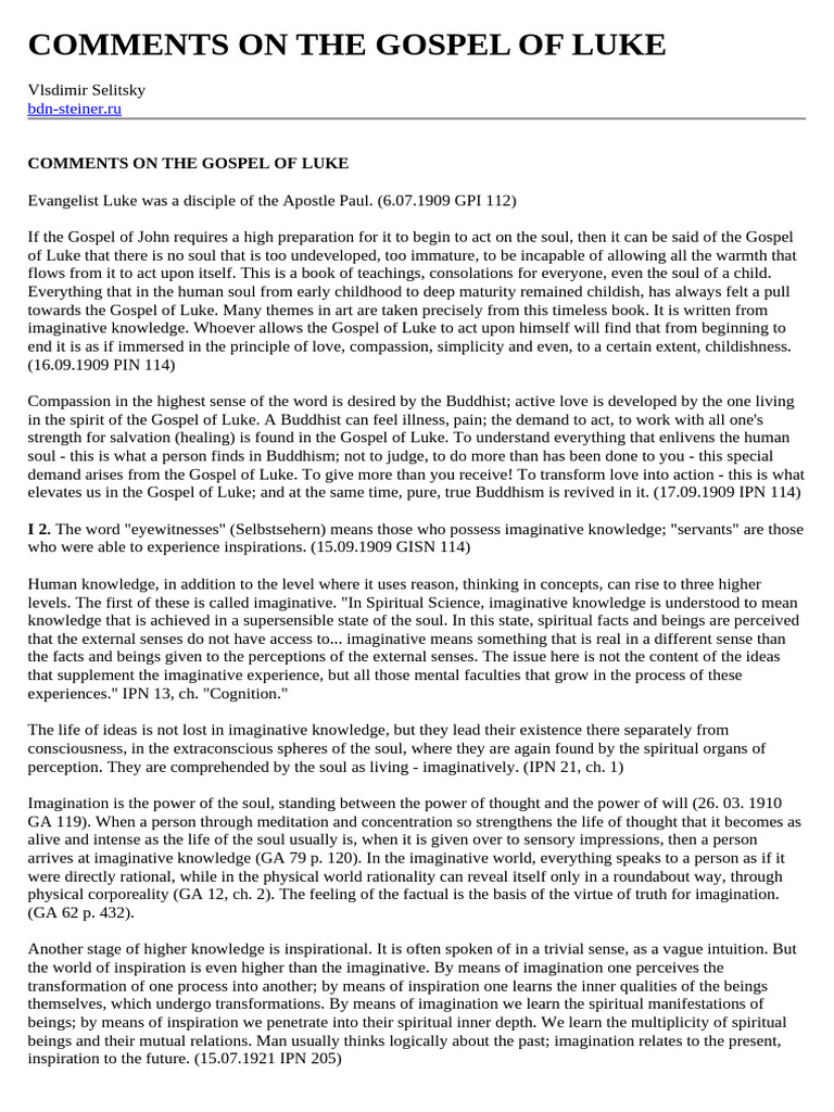 Comments On The Gospel of Luke | PDF | Jesus | Mary, Mother Of Jesus